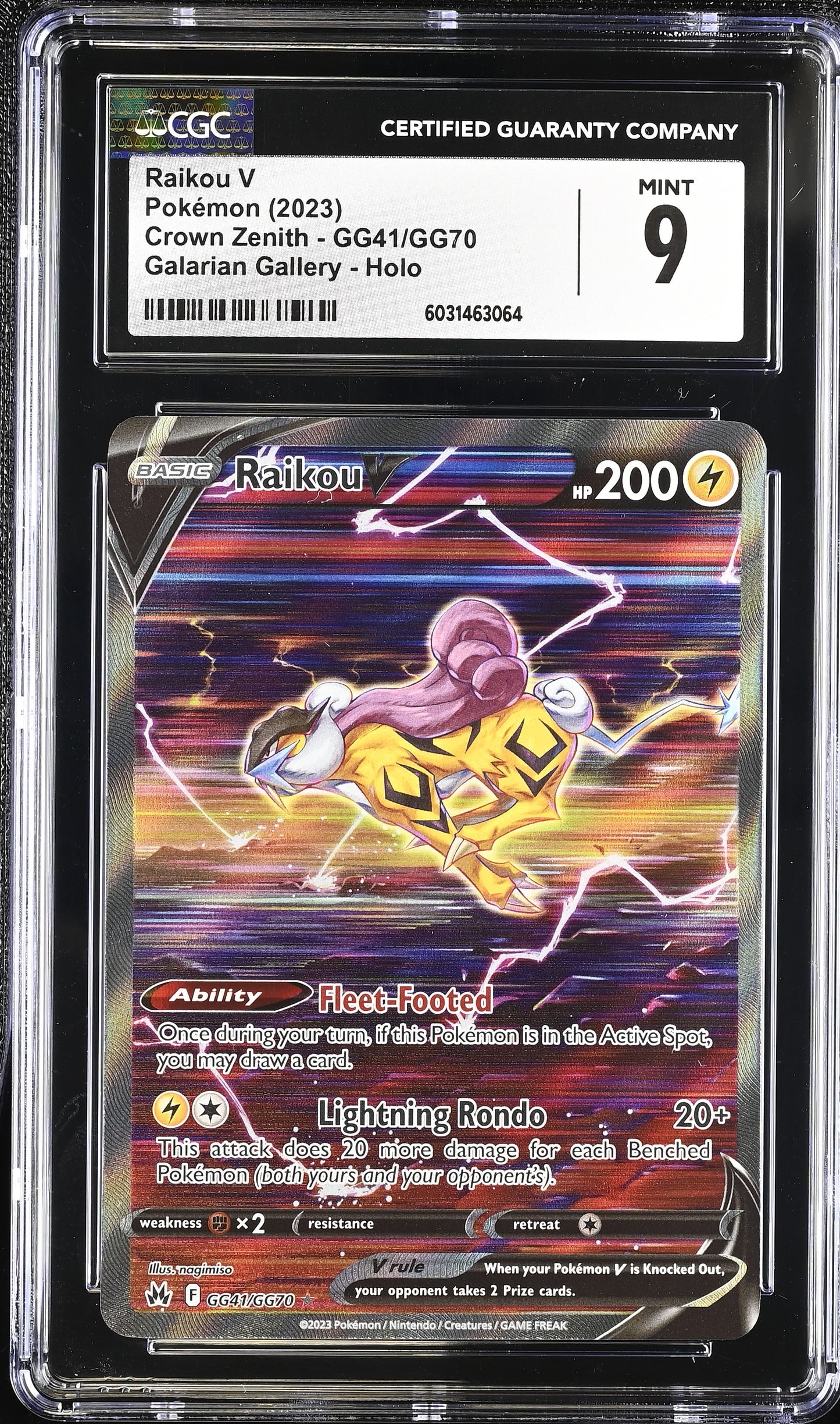 CGC 9 MINT Raikou V GG41/GG70 Pokémon 2023 Crown Zenith Full Art