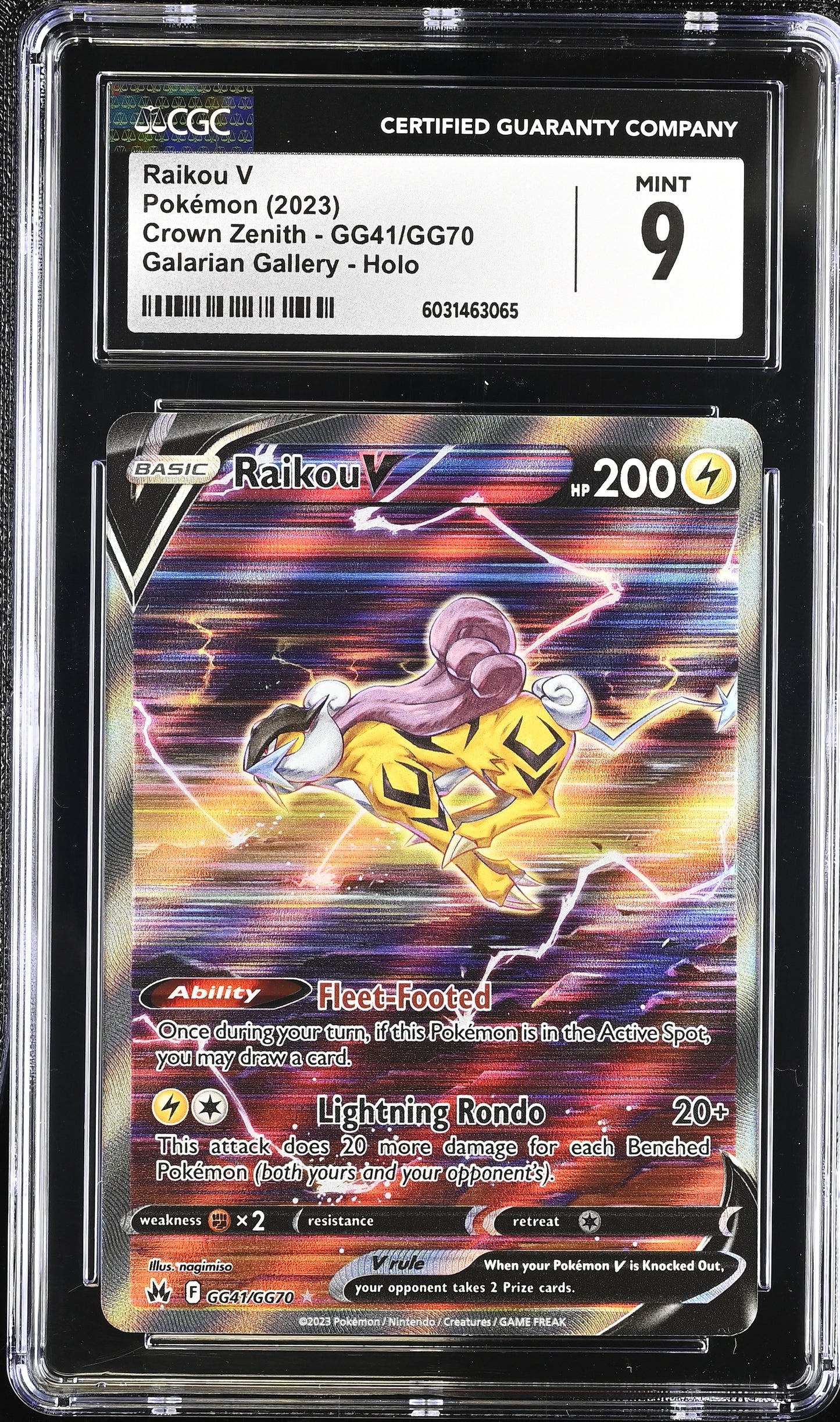 CGC 9 MINT Raikou V GG41/GG70 Pokémon 2023 Crown Zenith Full Art