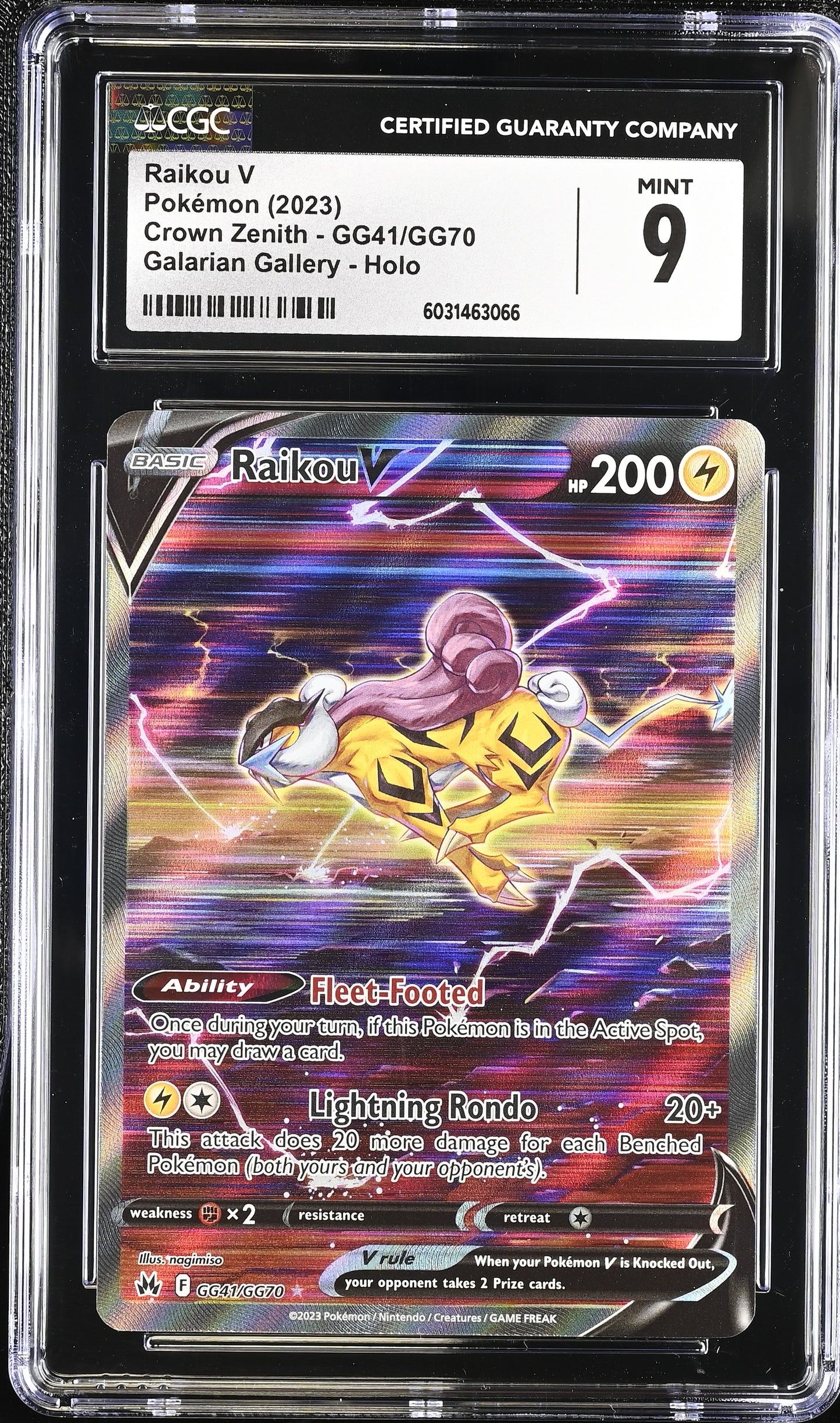 CGC 9 MINT Raikou V GG41/GG70 Pokémon 2023 Crown Zenith Full Art