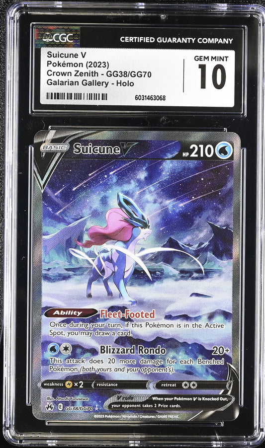 CGC 10 GEM MINT Suicune V GG38/GG70 GALARIAN GALLERY HOLO Pokemon Card