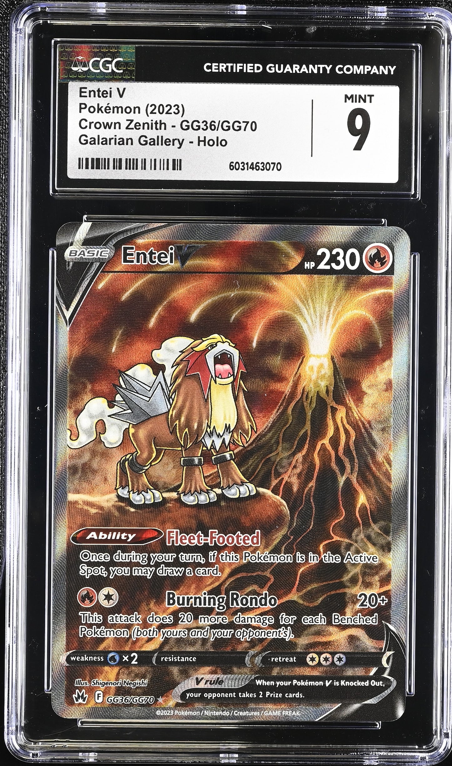 CGC 9 Entei V 2023 Crown Zenith GG36/GG70 Galarian Gallery Pokemon Card