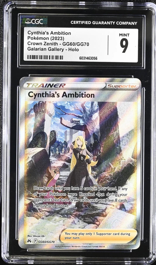 CGC MINT 9 Pokemon Crown Zenith GG60/GG70 Cynthia's Ambition 2023